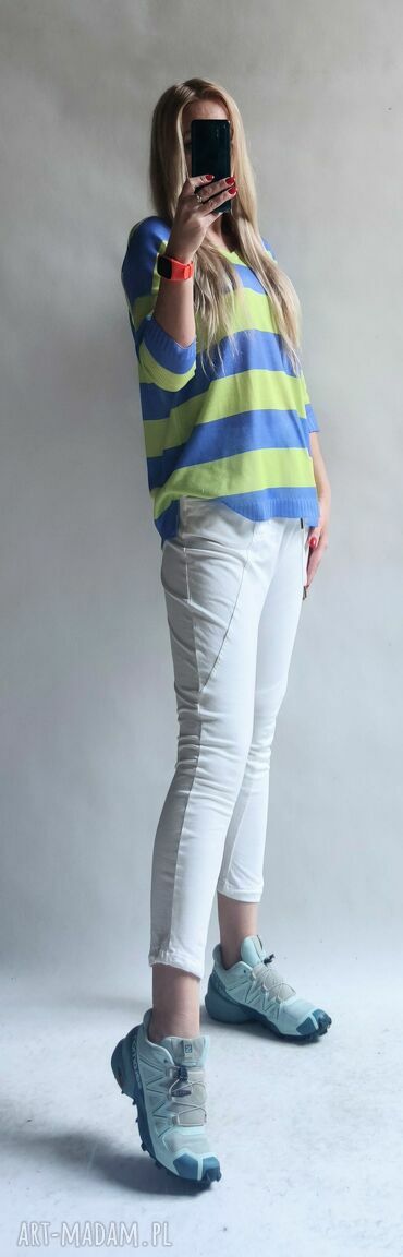 Sweter damski oversize w paski Veriperi - letni kardigan handmade