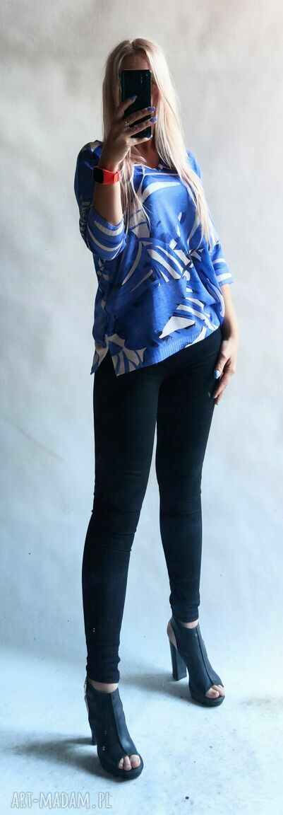 Sweter damski oversize w serek Bellafeltro - letni pullover z rękawem 3/4