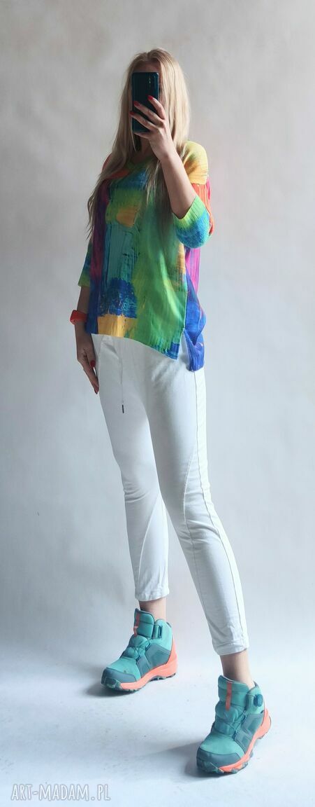Sweter damski oversize Bellafeltro - letni w serek z rękawem 3/4