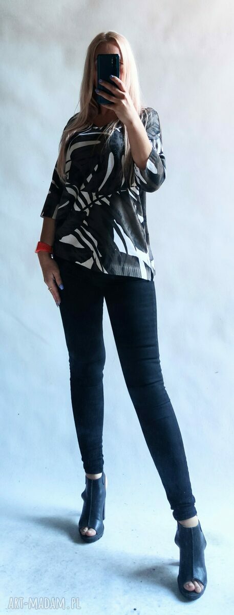 Sweter damski oversize Bellafeltro w serek - kardigan w liście