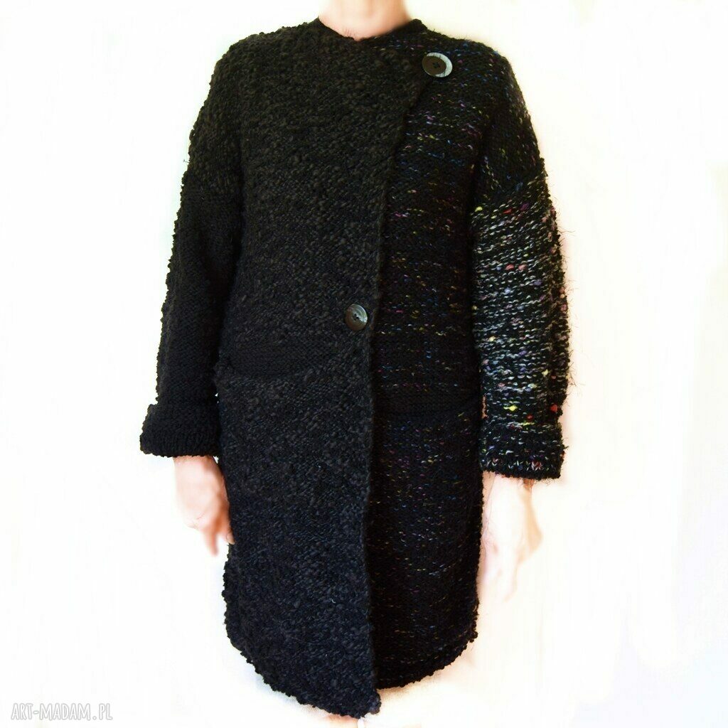 Sweter kardigan asymetryczny elegancki - ręcznie robiony na drutach