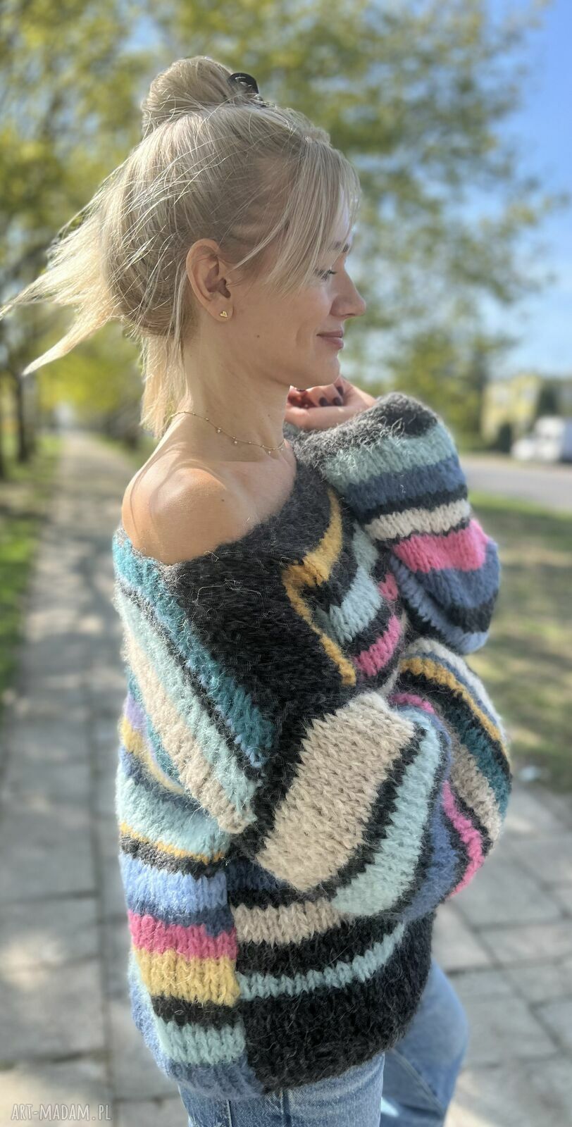 Kolorowy sweter oversize z alpaki i merynosa