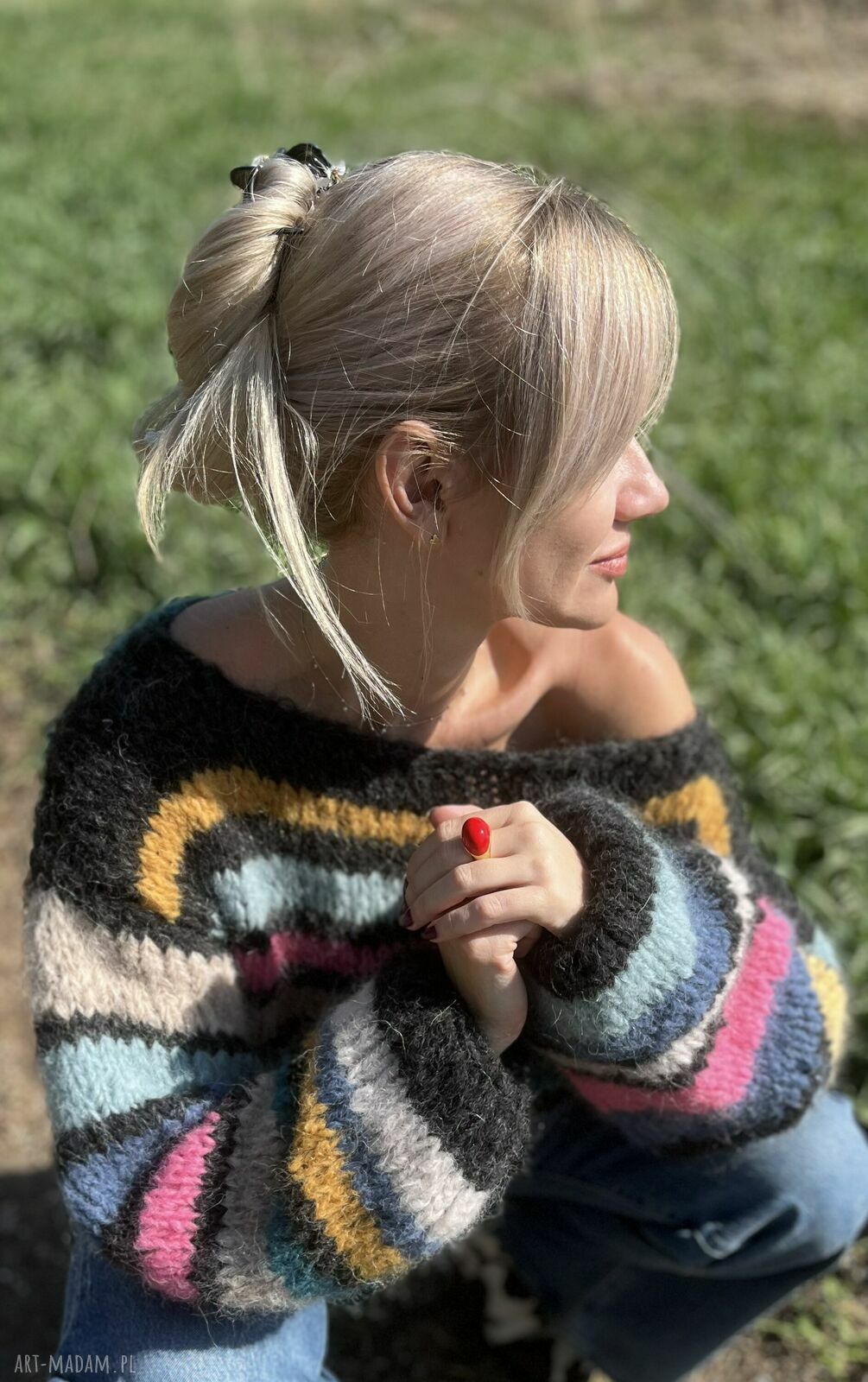 Kolorowy sweter oversize z alpaki i merynosa