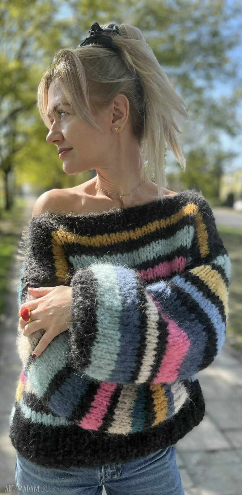 Kolorowy sweter oversize z alpaki i merynosa