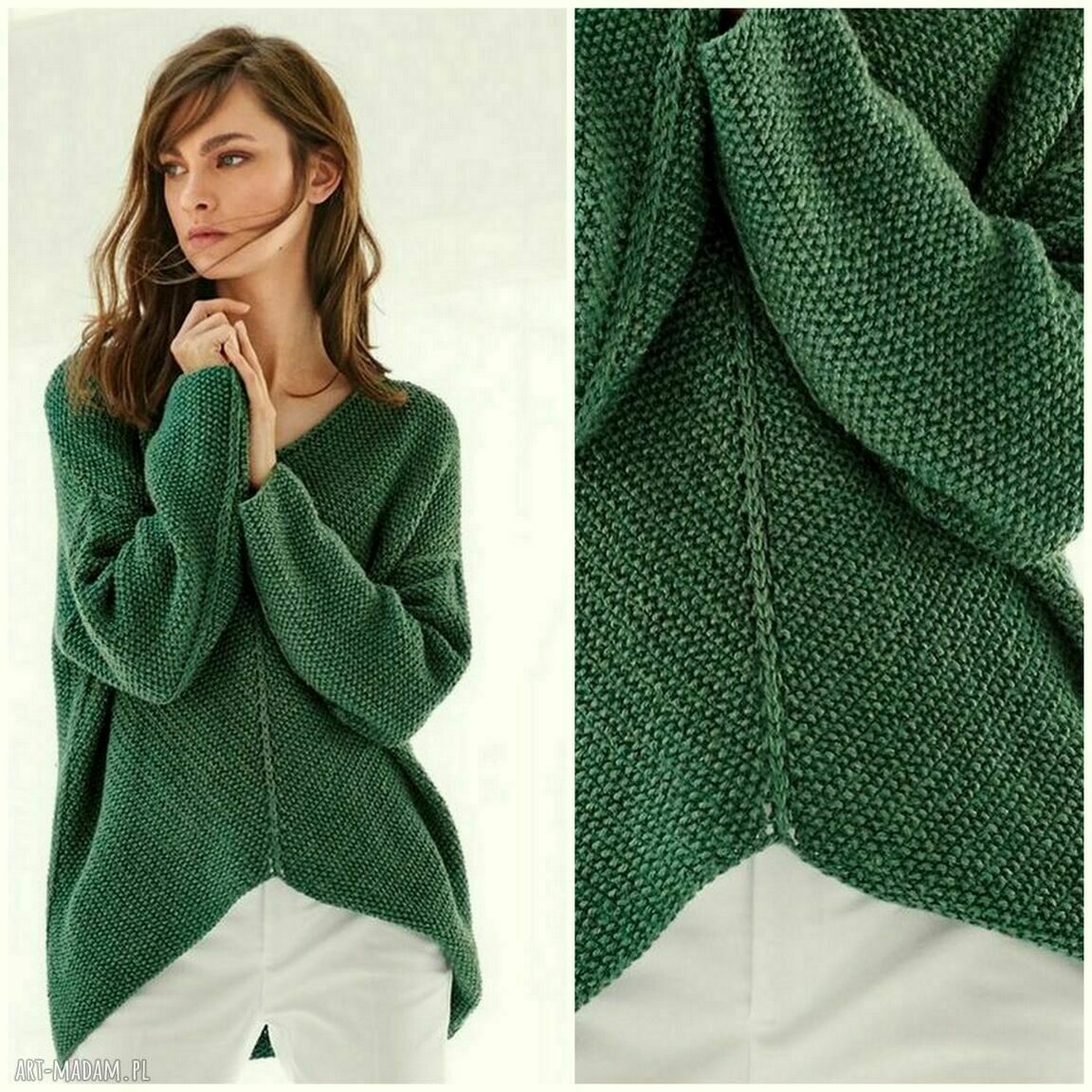 Sweter Lukka z wełny merino i bawełny - ręcznie dziergany superwash