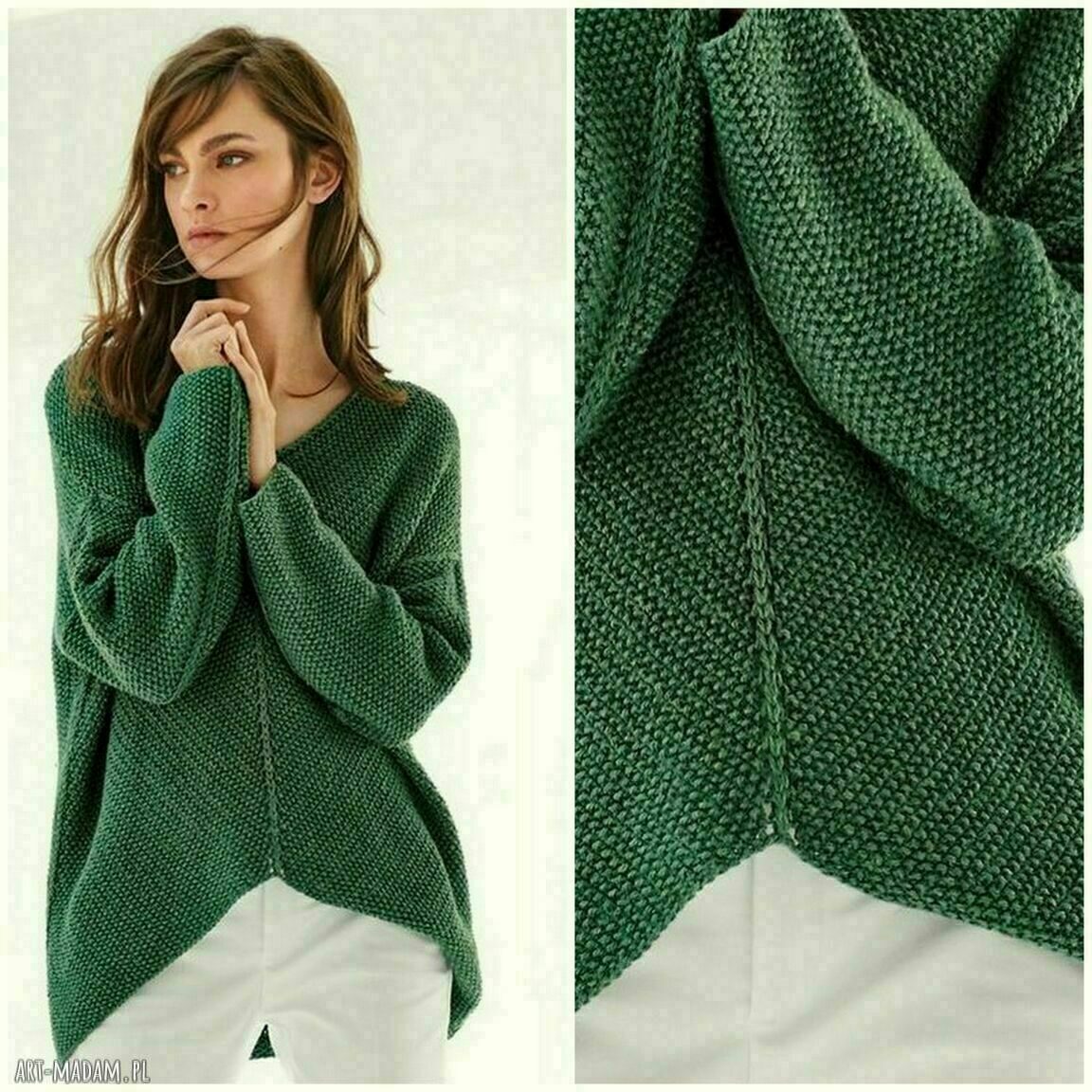 Sweter Lukka - ręcznie robiony zielony sweter z merino i bawełny superwash