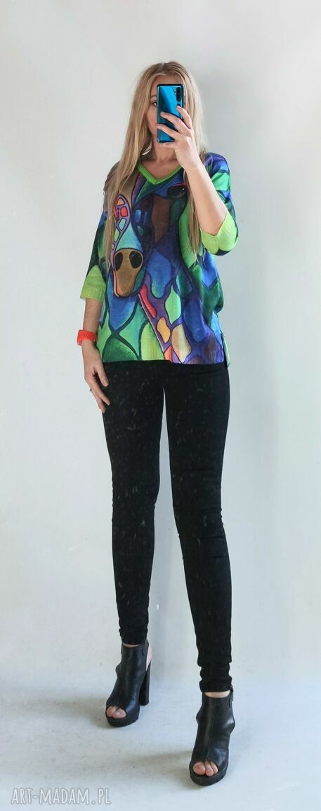 Sweter oversize z żyrafą - letni sweterek damski handmade