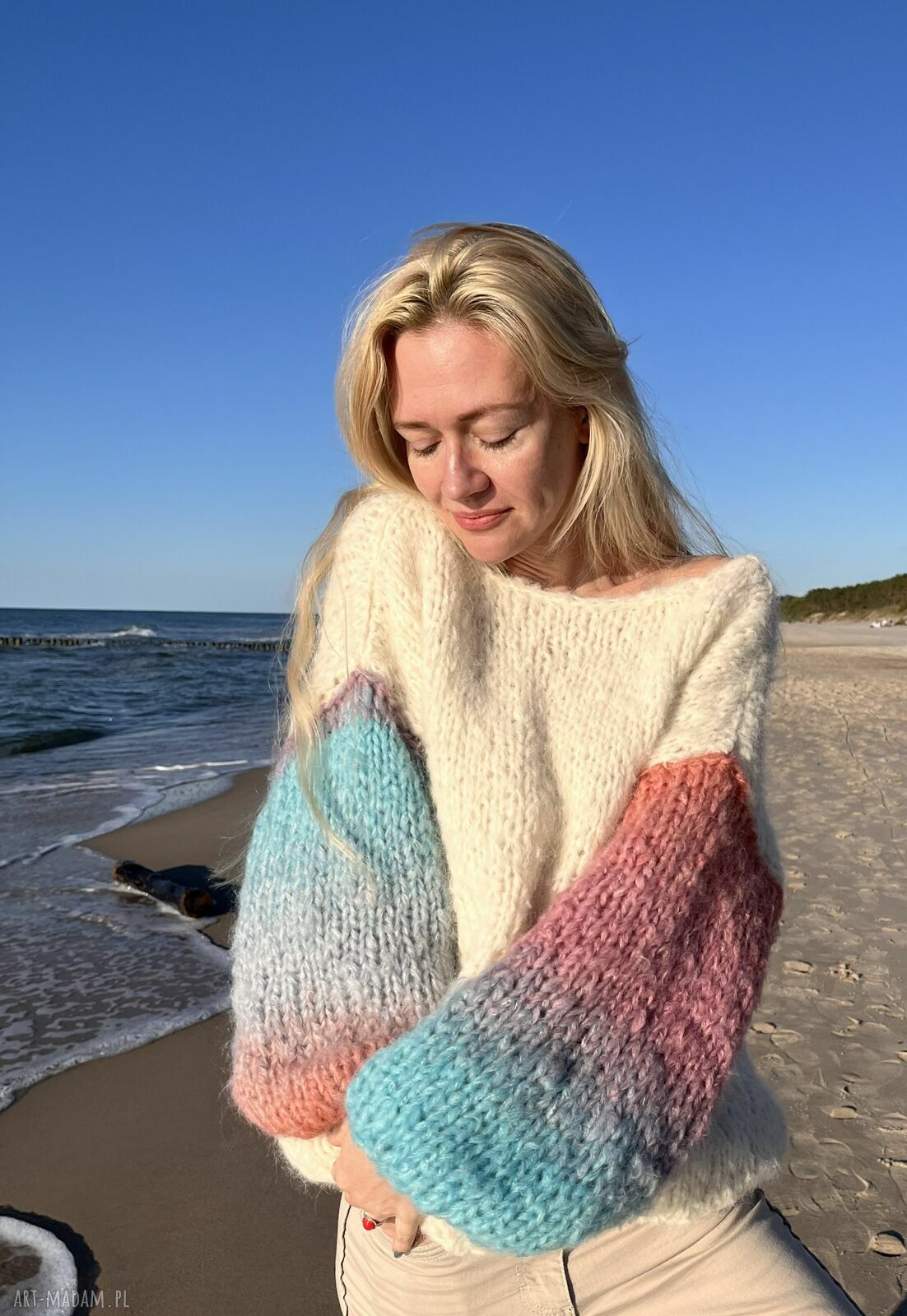 Sweter oversize z alpaki i merynosa - ręcznie robiony