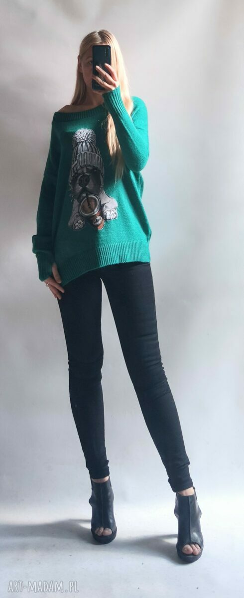 Tukusowy sweter oversize z aplikacją - kardigan Bellafeltro