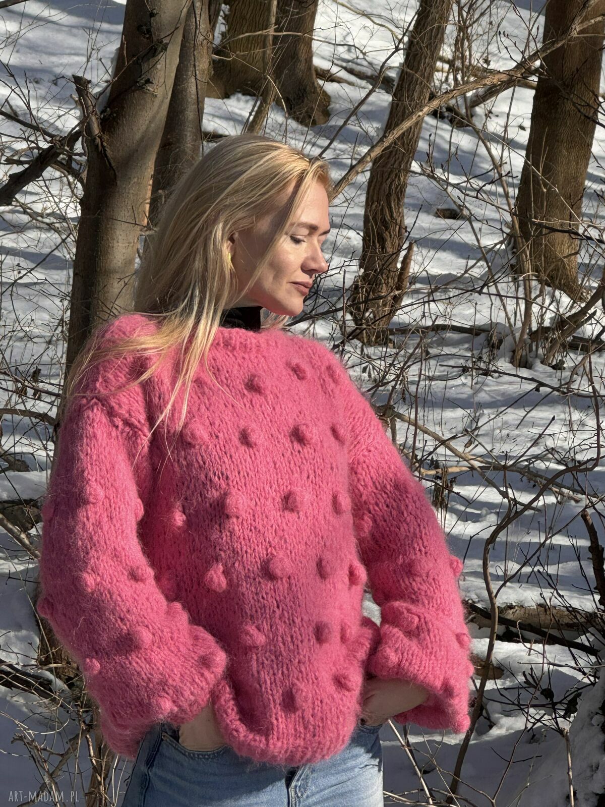 Sweter oversize z bąblami - alpaka i merynos handmade