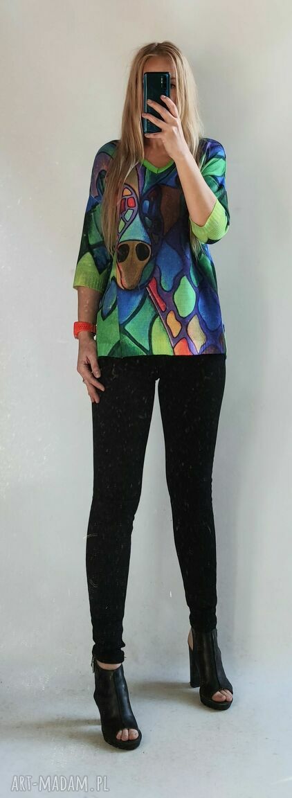 Sweter oversize z żyrafą - letni sweterek damski handmade