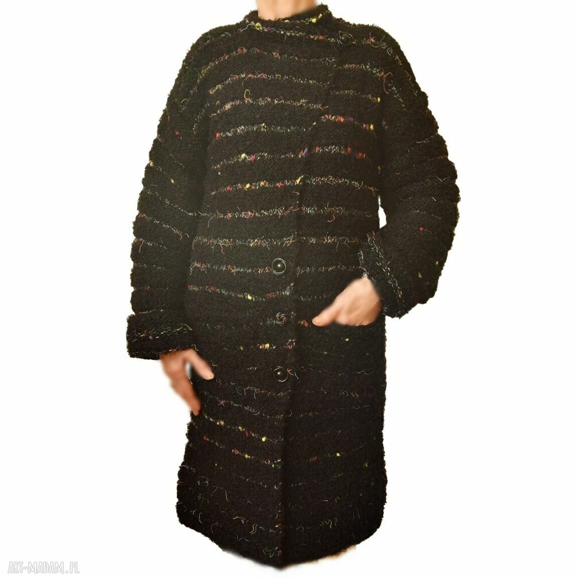Sweter płaszcz kardigan ręcznie robiony na drutach