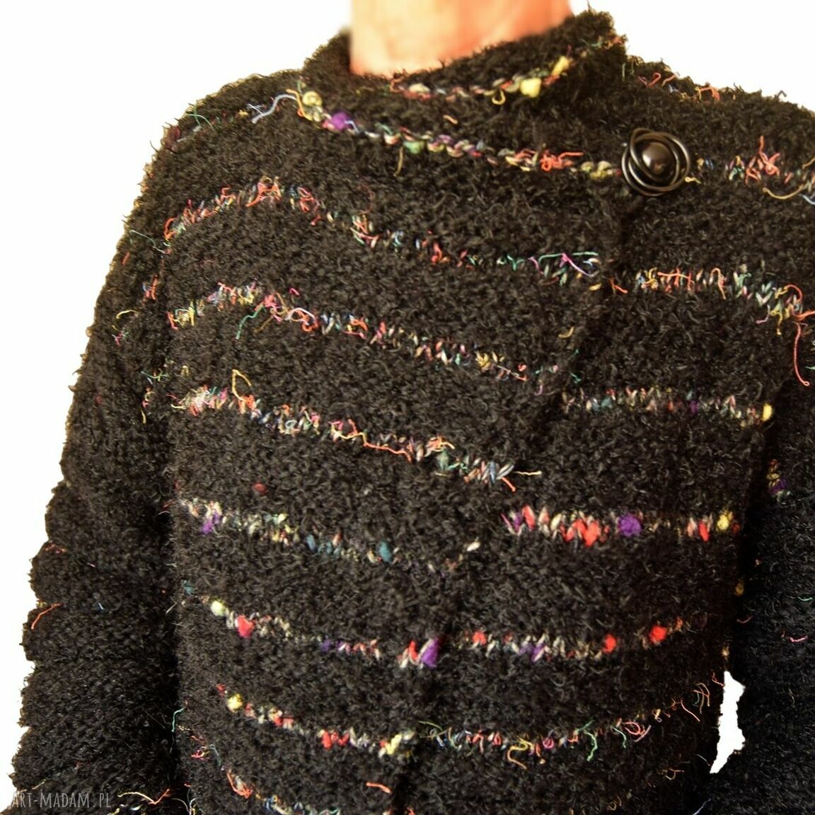 Sweter płaszcz kardigan ręcznie robiony na drutach