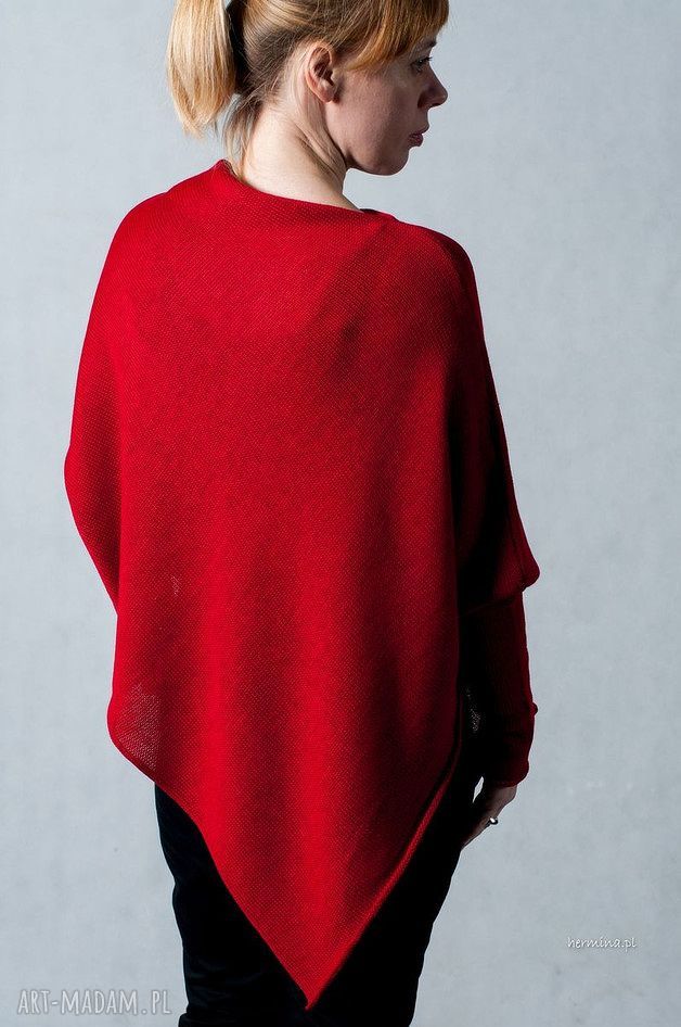 Sweter-ponczo Hermina - bawełniana narzutka damska oversize z rękawami