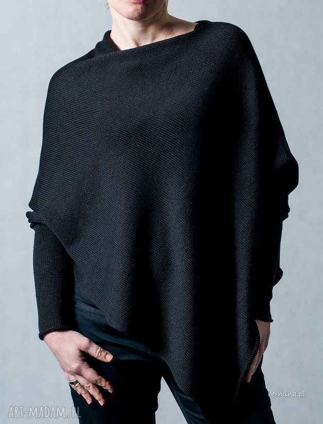 Sweter-ponczo z bawełny oversize - ArtHermina (ręcznie robiony)