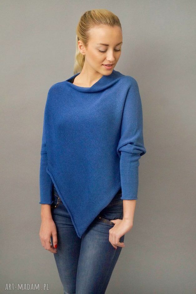 Sweter-ponczo z bawełny i akrylu - luźny handmade do pracy (M-L)