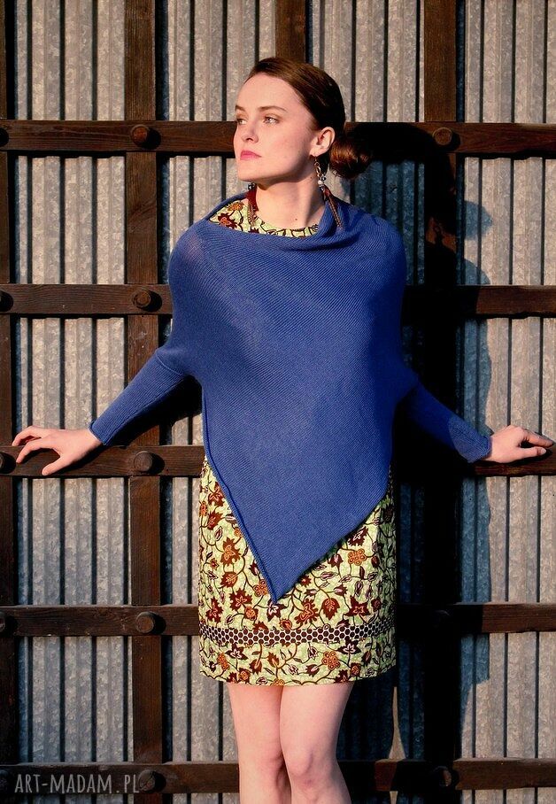Sweter-ponczo z bawełny i akrylu - luźny handmade do pracy (M-L)