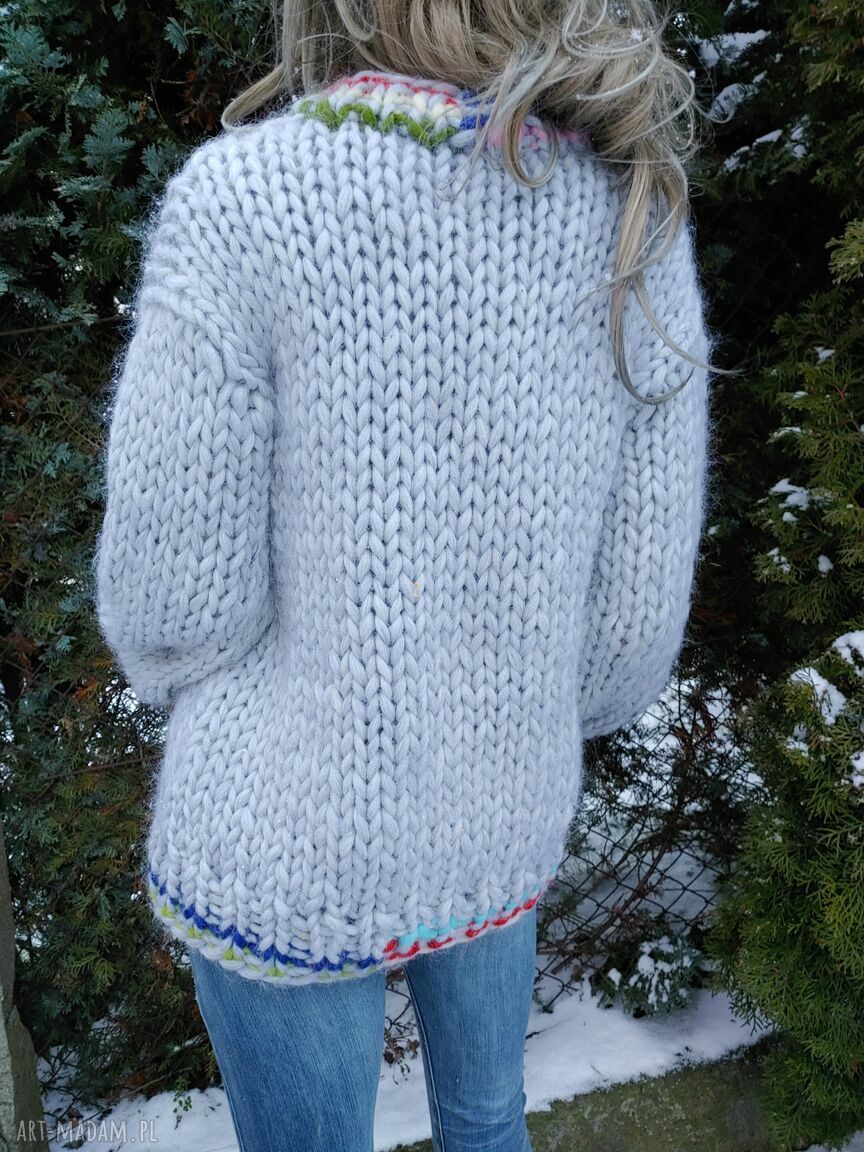 Sweter preppy z 100% merynosa - big knitting, grube sploty i oversize