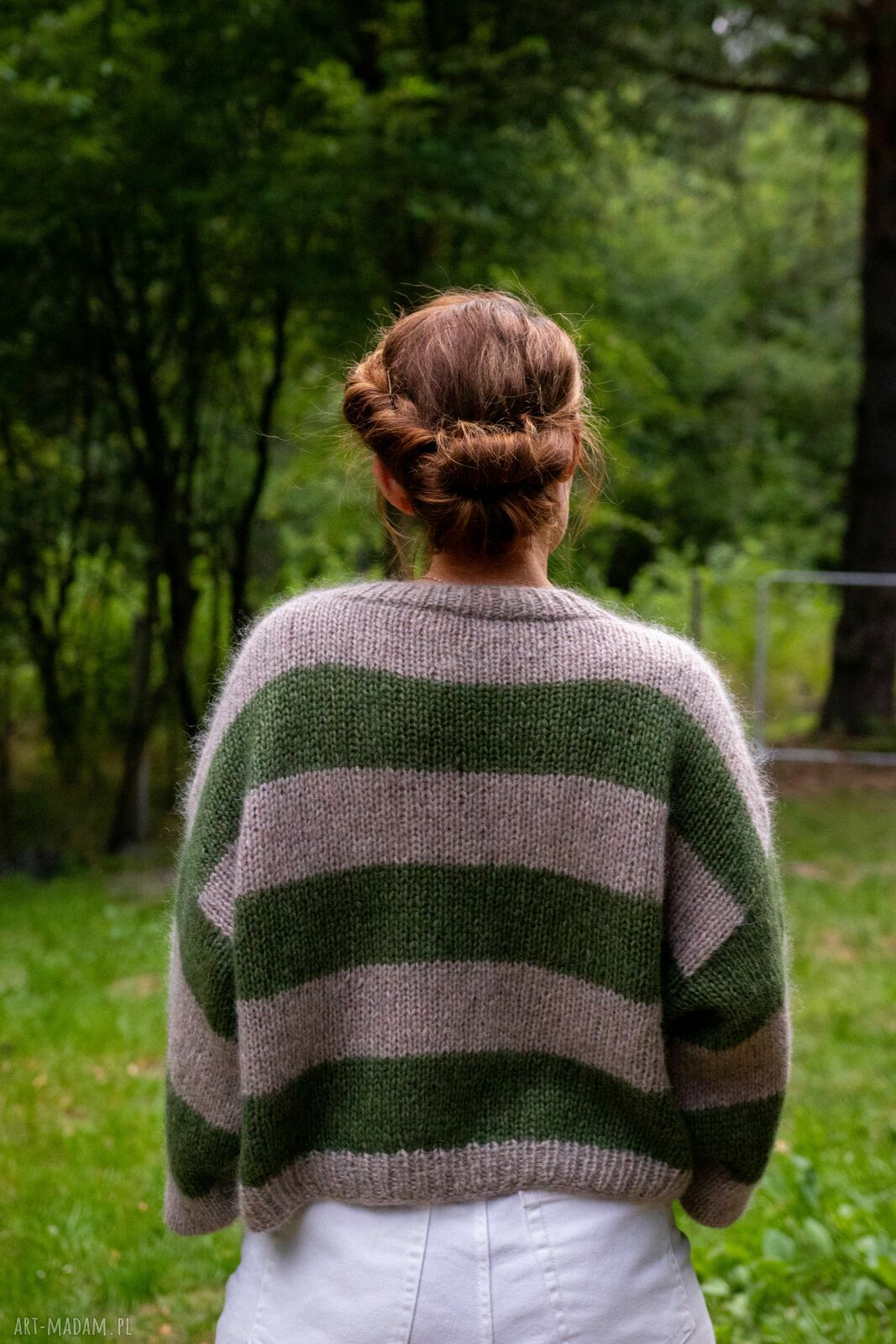 Sweter Seda Forest - ręcznie dziergany w paski z alpaką i moherem