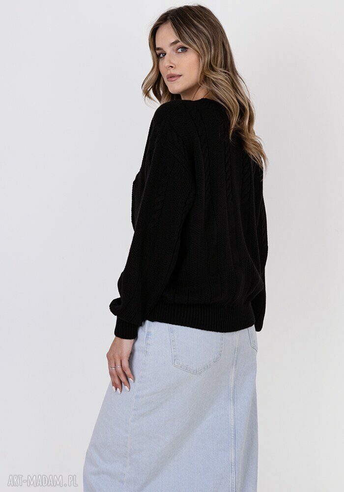 Sweter SWE323 czarny MKM w warkoczowy wzór