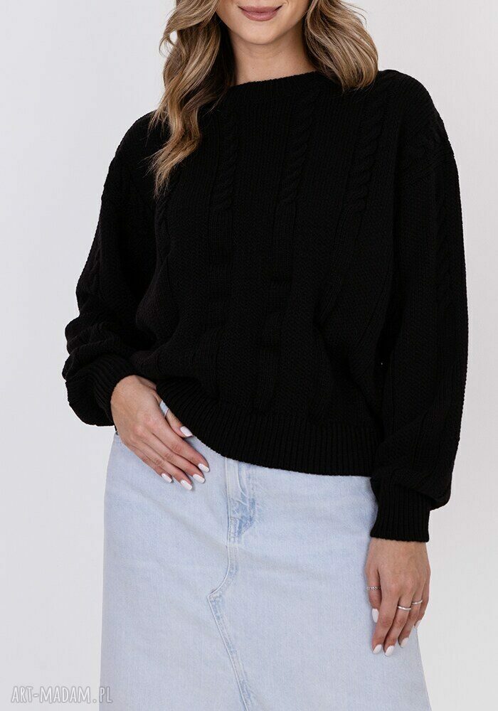 Sweter SWE323 czarny MKM w warkoczowy wzór