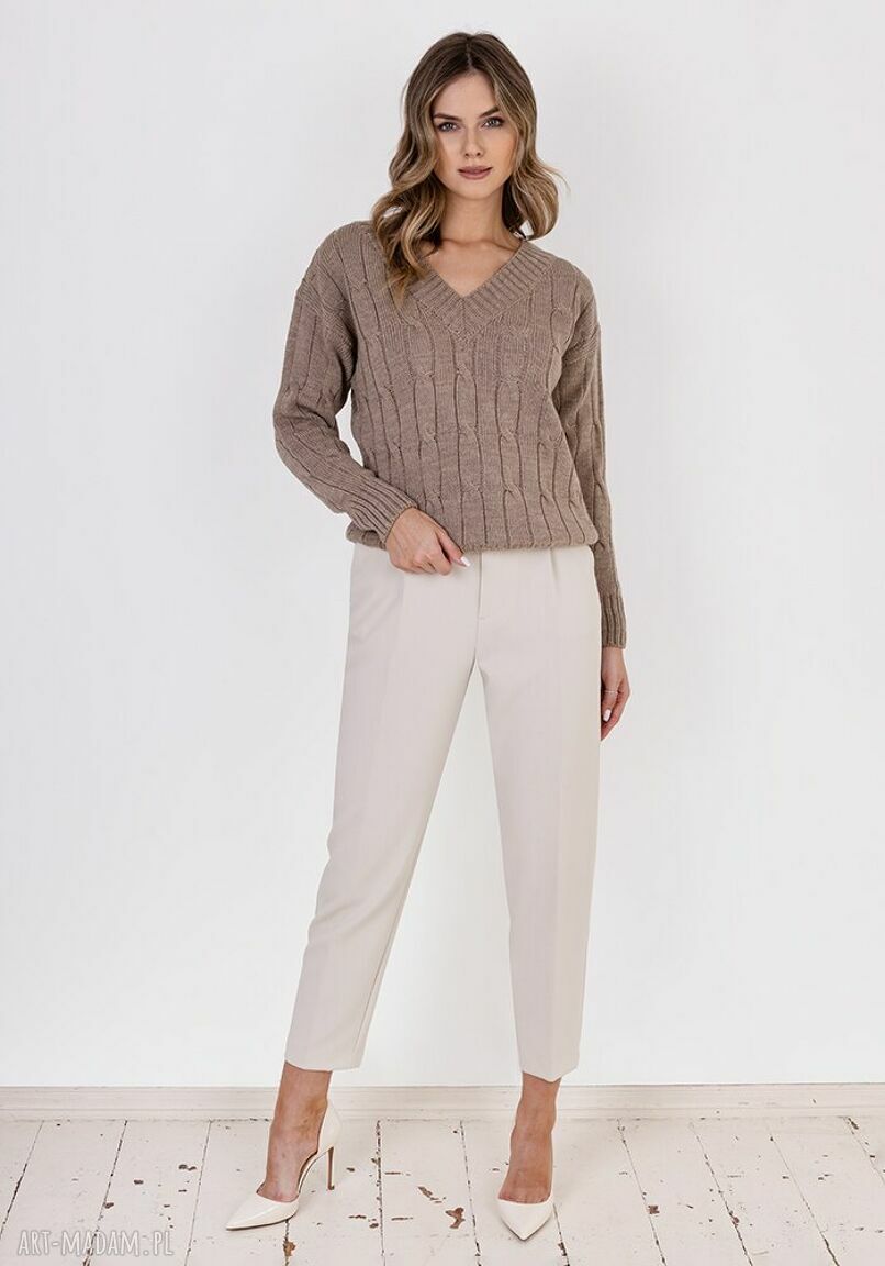 Sweter w warkoczowy wzór SWE316 mocca MKM