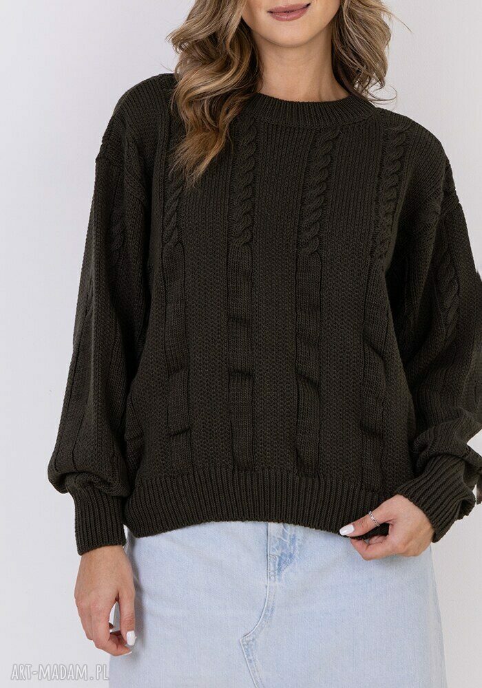 Sweter w warkoczowy wzór SWE323 - zielony MKM