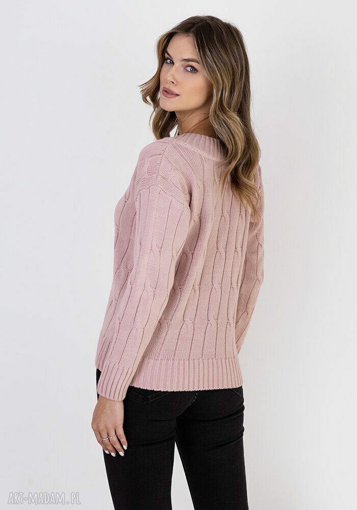 Sweter w warkoczowy wzór - SWE316 pudrowy róż MKM