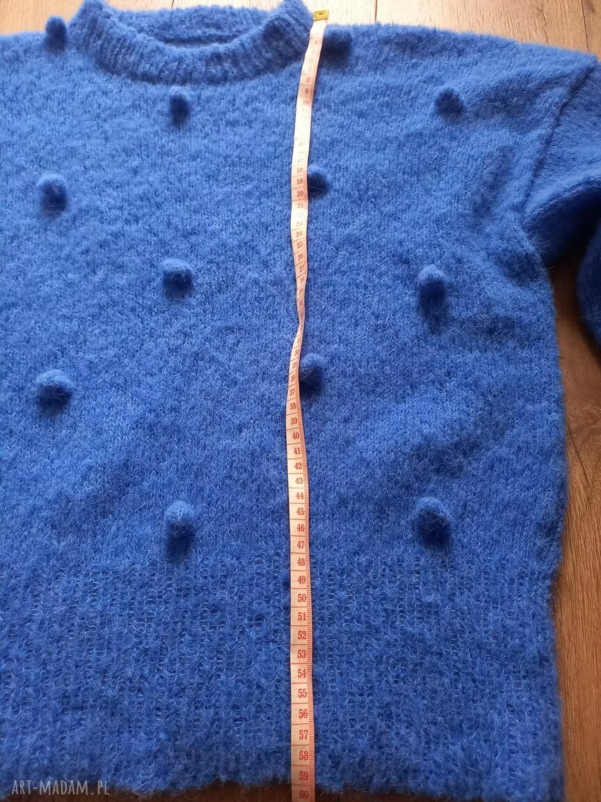 Sweter z alpaki i jedwabiu ręcznie robiony na drutach - oversize w kolorze chaber