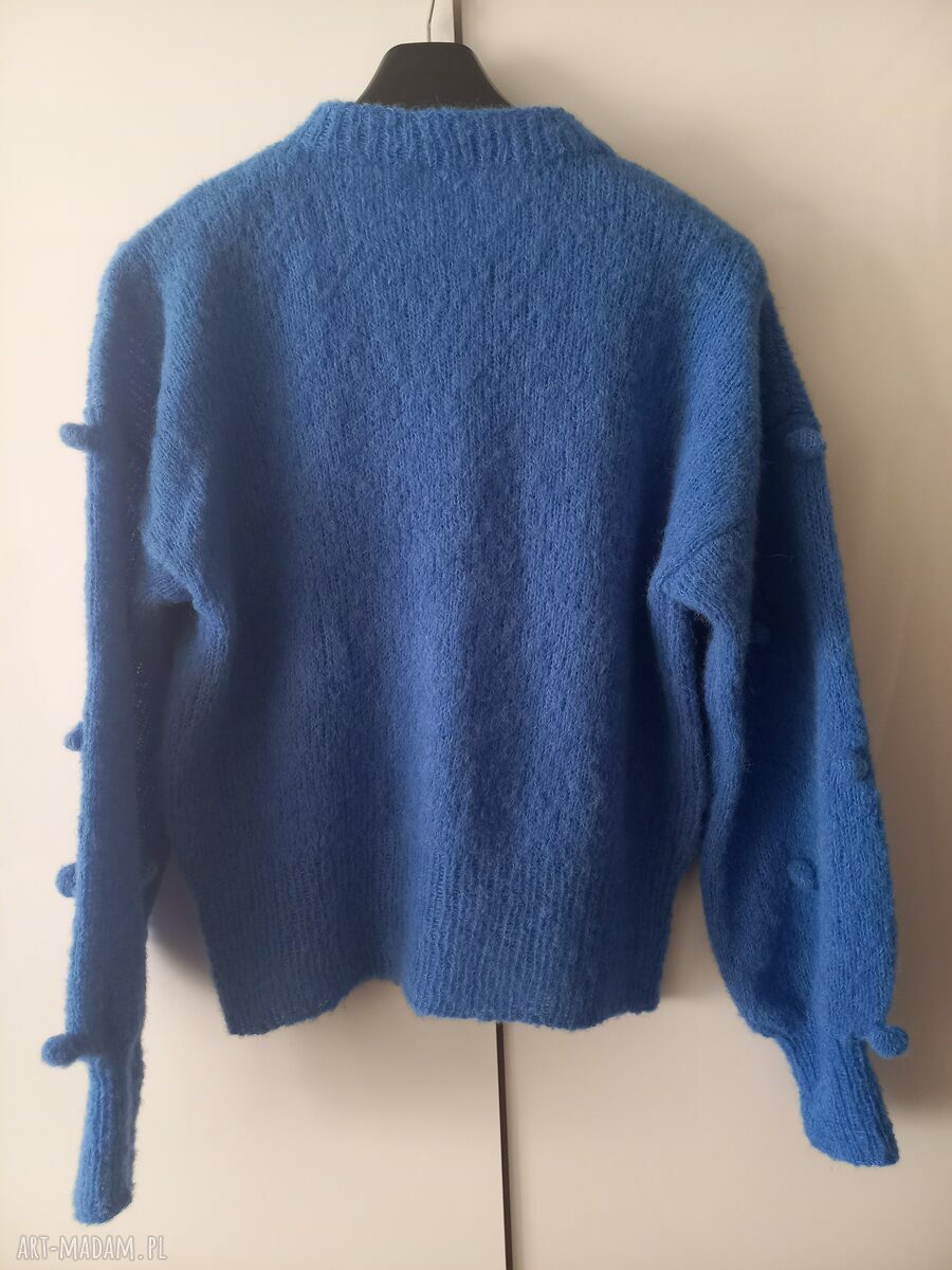 Sweter z alpaki i jedwabiu ręcznie robiony na drutach - oversize w kolorze chaber