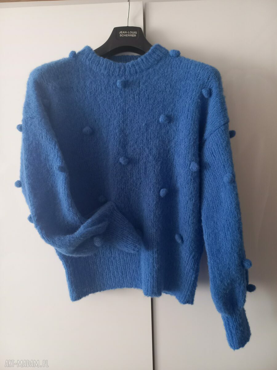 Sweter z alpaki i jedwabiu ręcznie robiony na drutach - oversize w kolorze chaber