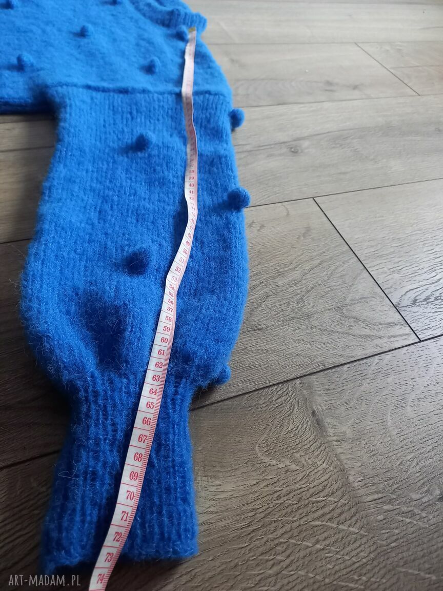 Sweter z alpaki i jedwabiu ręcznie robiony na drutach - oversize w kolorze chaber