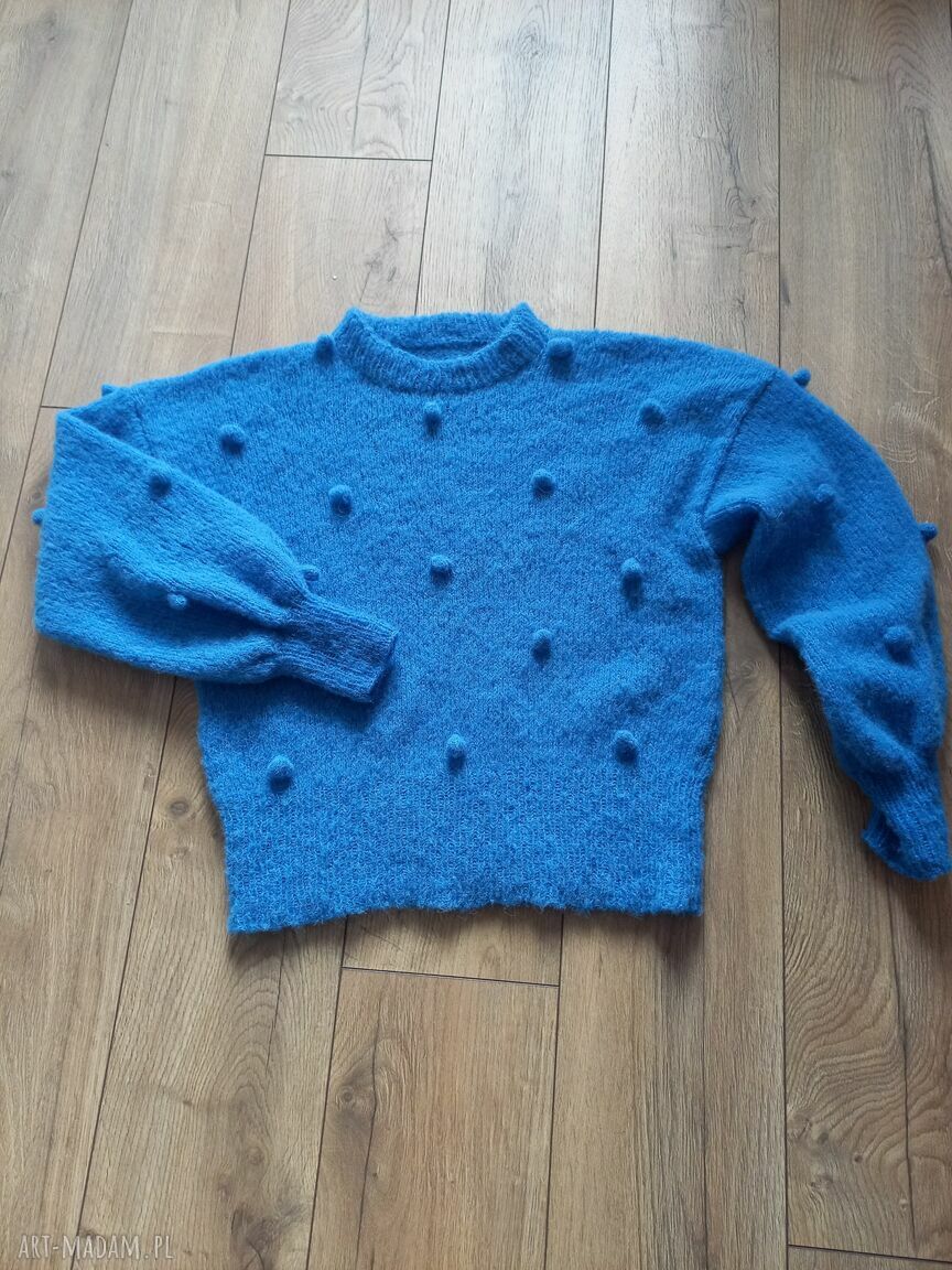 Sweter z alpaki i jedwabiu ręcznie robiony na drutach - oversize w kolorze chaber
