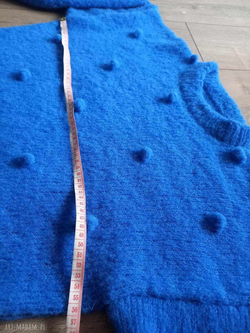 Sweter z alpaki i jedwabiu ręcznie robiony na drutach - oversize w kolorze chaber