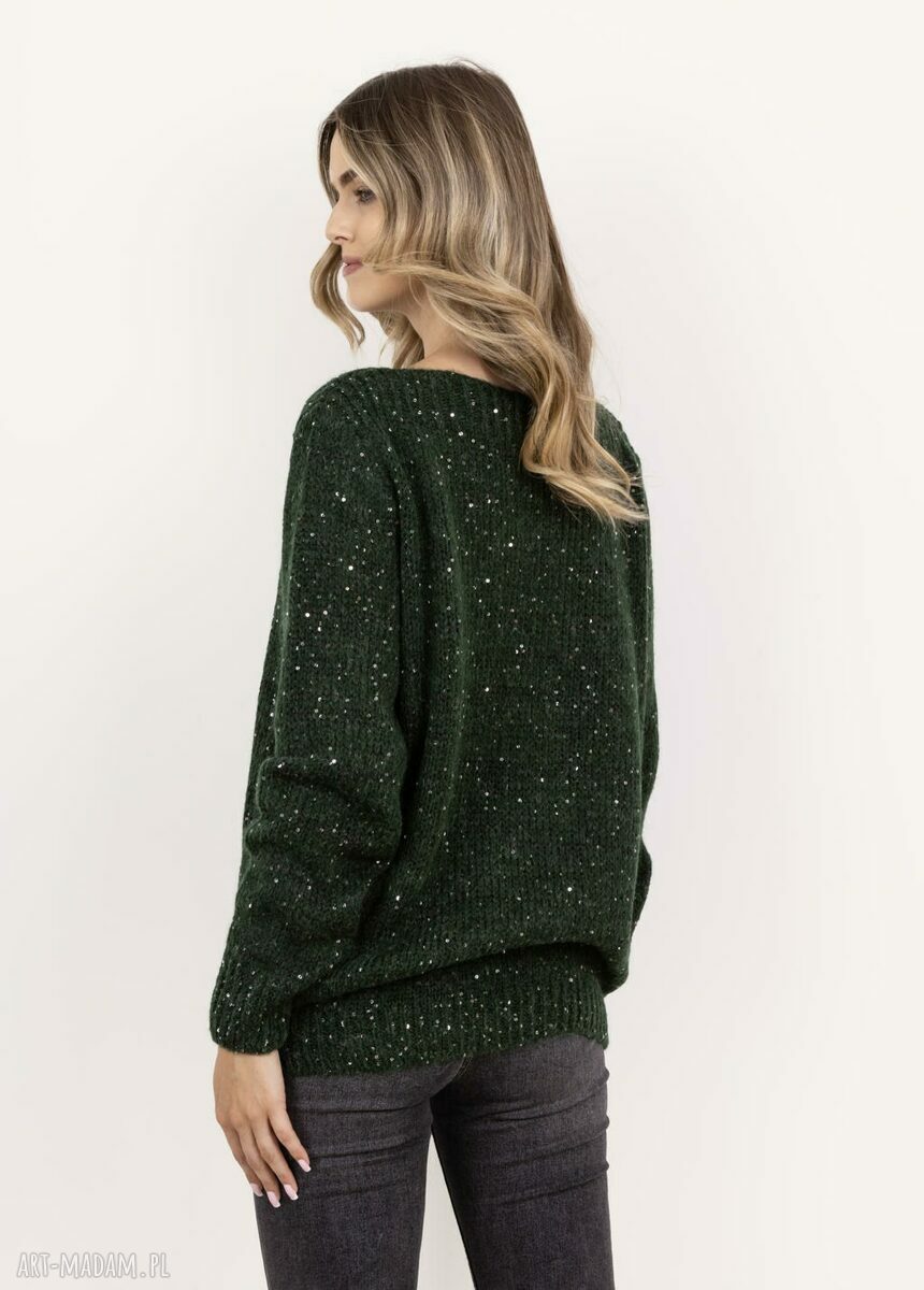 Sweter z cekinami SWE338 ciemny zielony MKM - oversize na święta