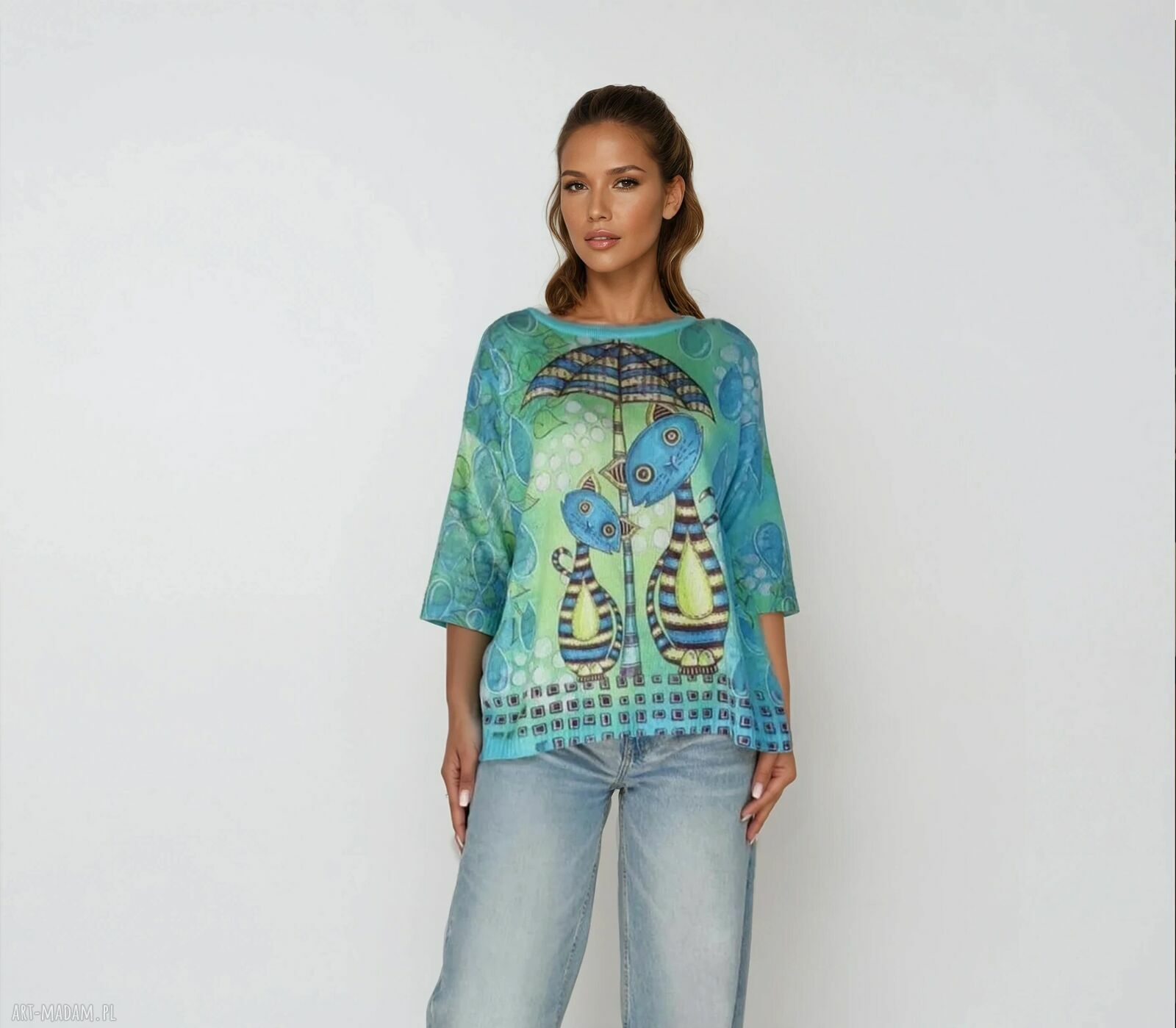 Sweter z kotami - elegancki kardigan damski (handmade)