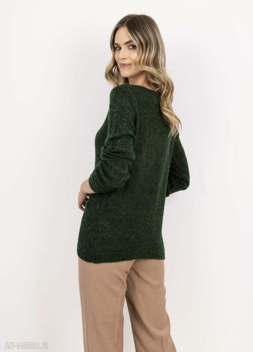 Sweter z warkoczami SWE335 ciemny zielony MKM - ręcznie robiony