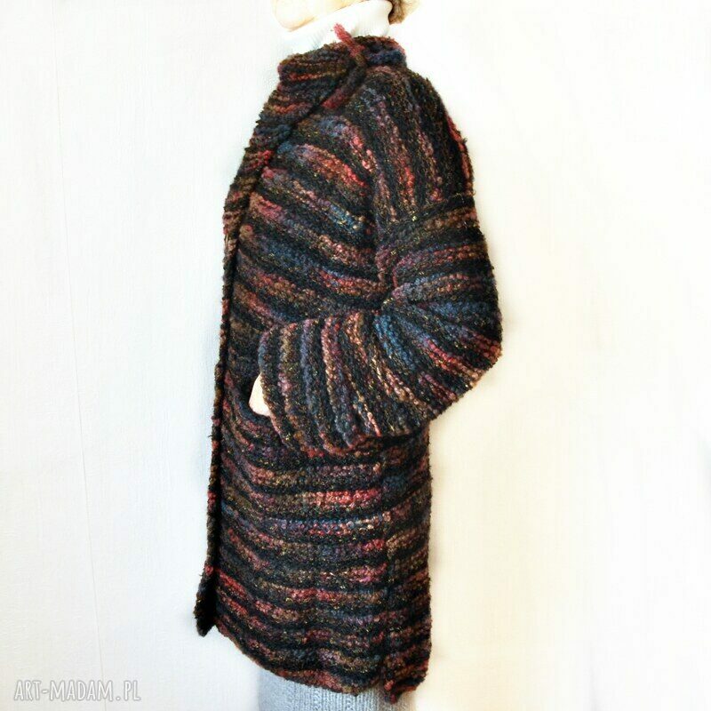 Sweter - żakiet handmade robiony na drutach z grubej wełny
