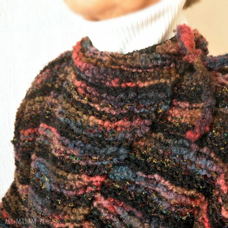 Sweter - żakiet handmade robiony na drutach z grubej wełny