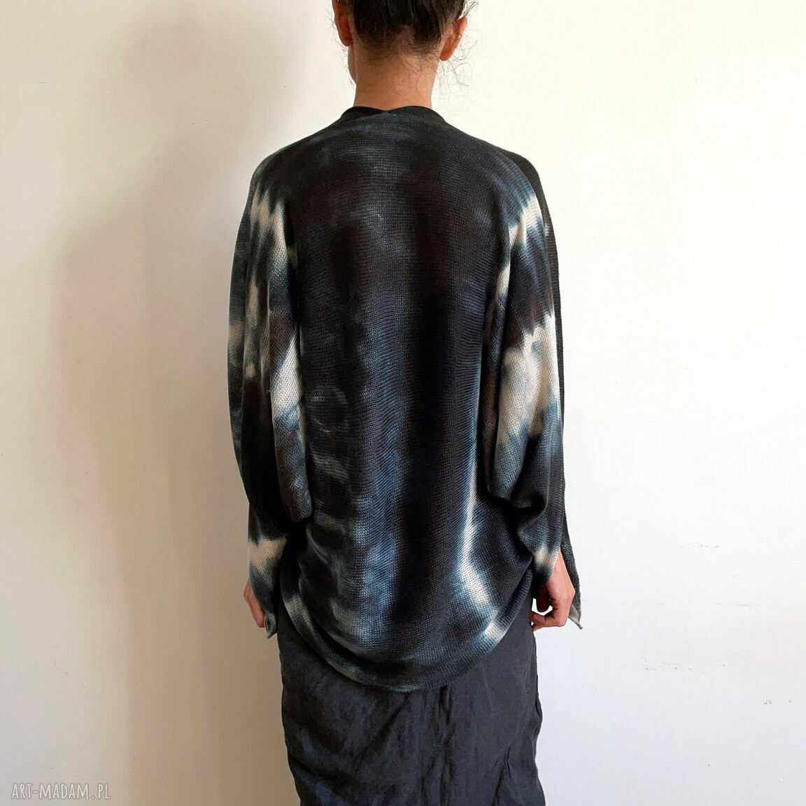 Grafitowy sweter bolerko z wełny merino - kardigan handmade (S/M/L)