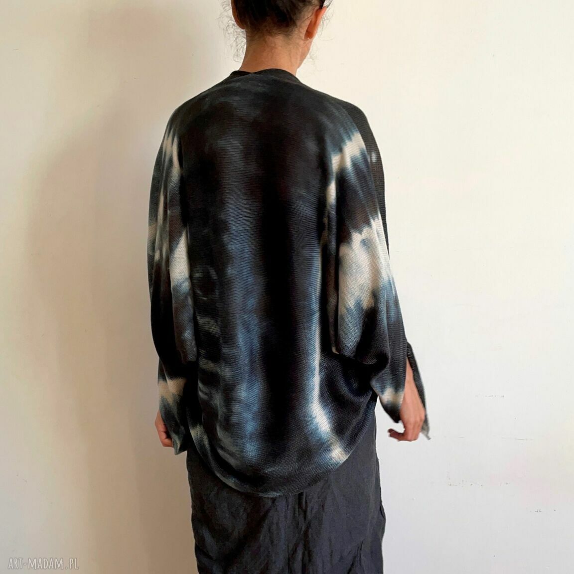 Grafitowy sweter bolerko z wełny merino - kardigan handmade (S/M/L)