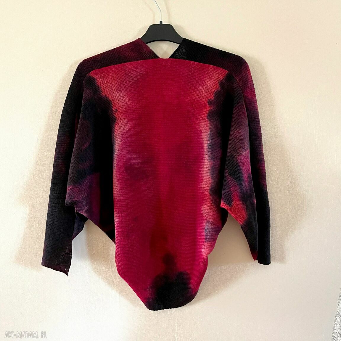 Sweter bolerko z wełny merino red&black - ręcznie barwiony kardigan S/M