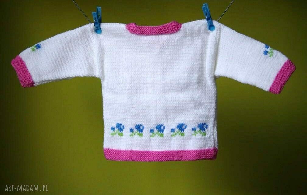 Sweterek „Kwiatki” - ciepły, rozpinany handmade 80/86
