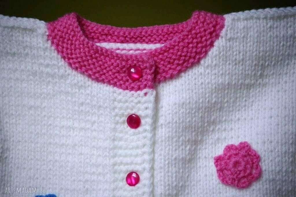 Sweterek „Kwiatki” - ciepły, rozpinany handmade 80/86