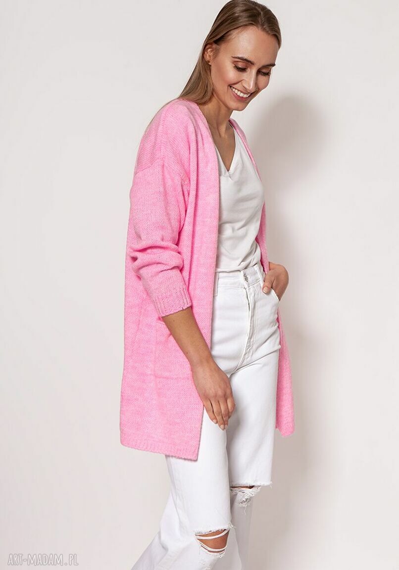 Swetrowy płaszczyk - kardigan PA013 w kolorze baby pink MKM