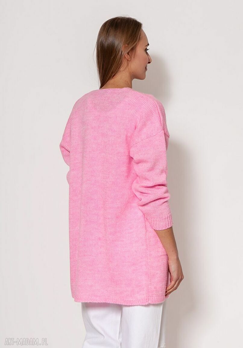 Swetrowy płaszczyk - kardigan PA013 w kolorze baby pink MKM