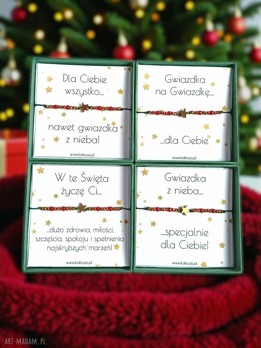 Świąteczna bransoletka handmade Zielona - prezent w pudełku Pięknych Świąt