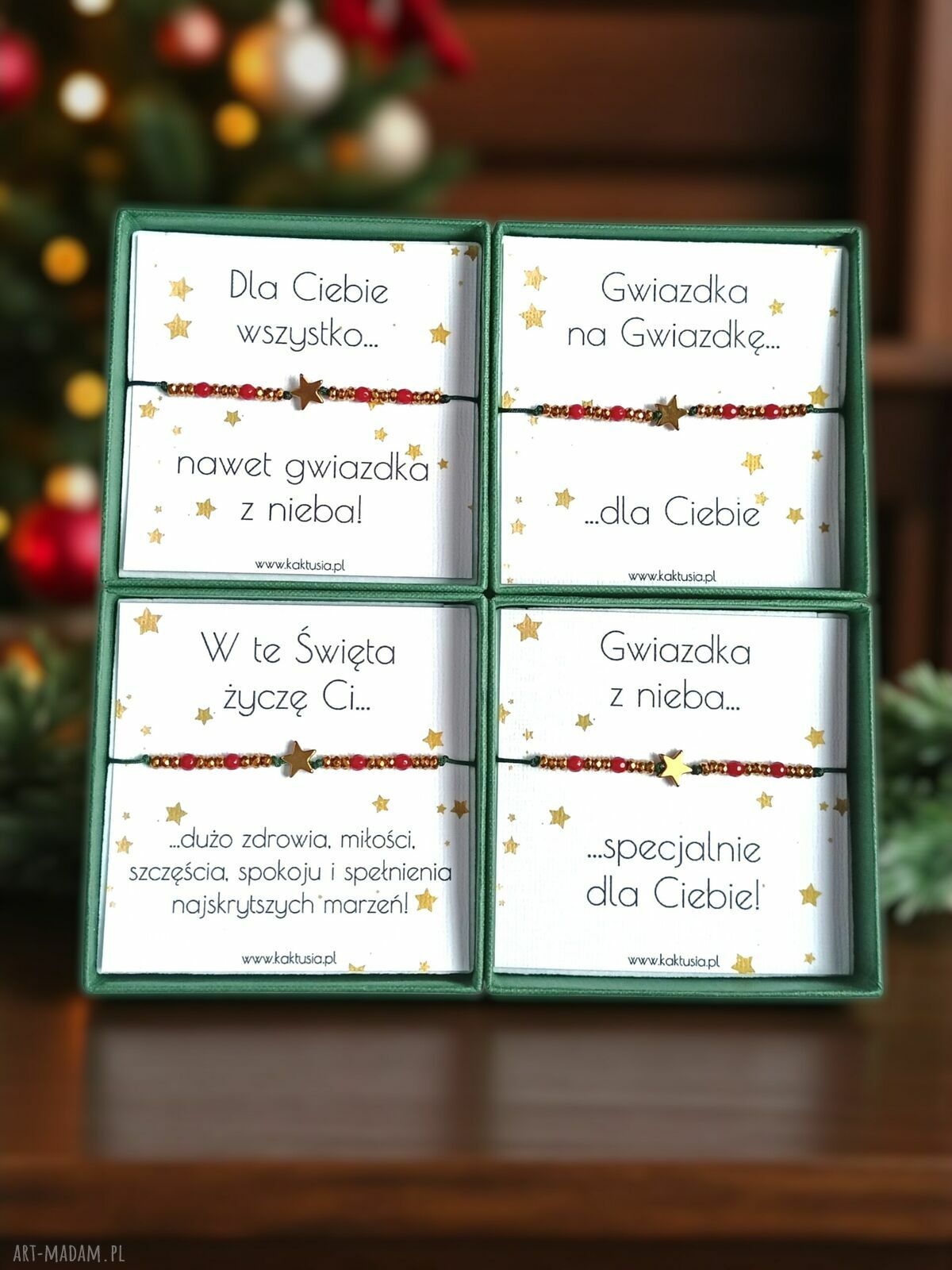 Świąteczna bransoletka z zielonym agatem - prezent w pudełku „Pięknych Świąt”