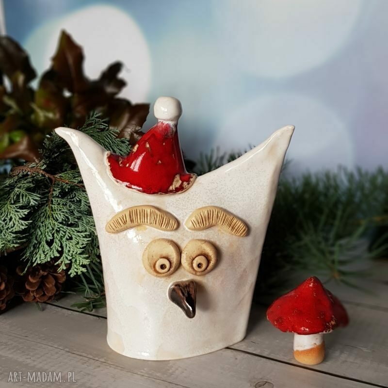 Świąteczna sowa śnieżna - figurka ceramiczna Badura