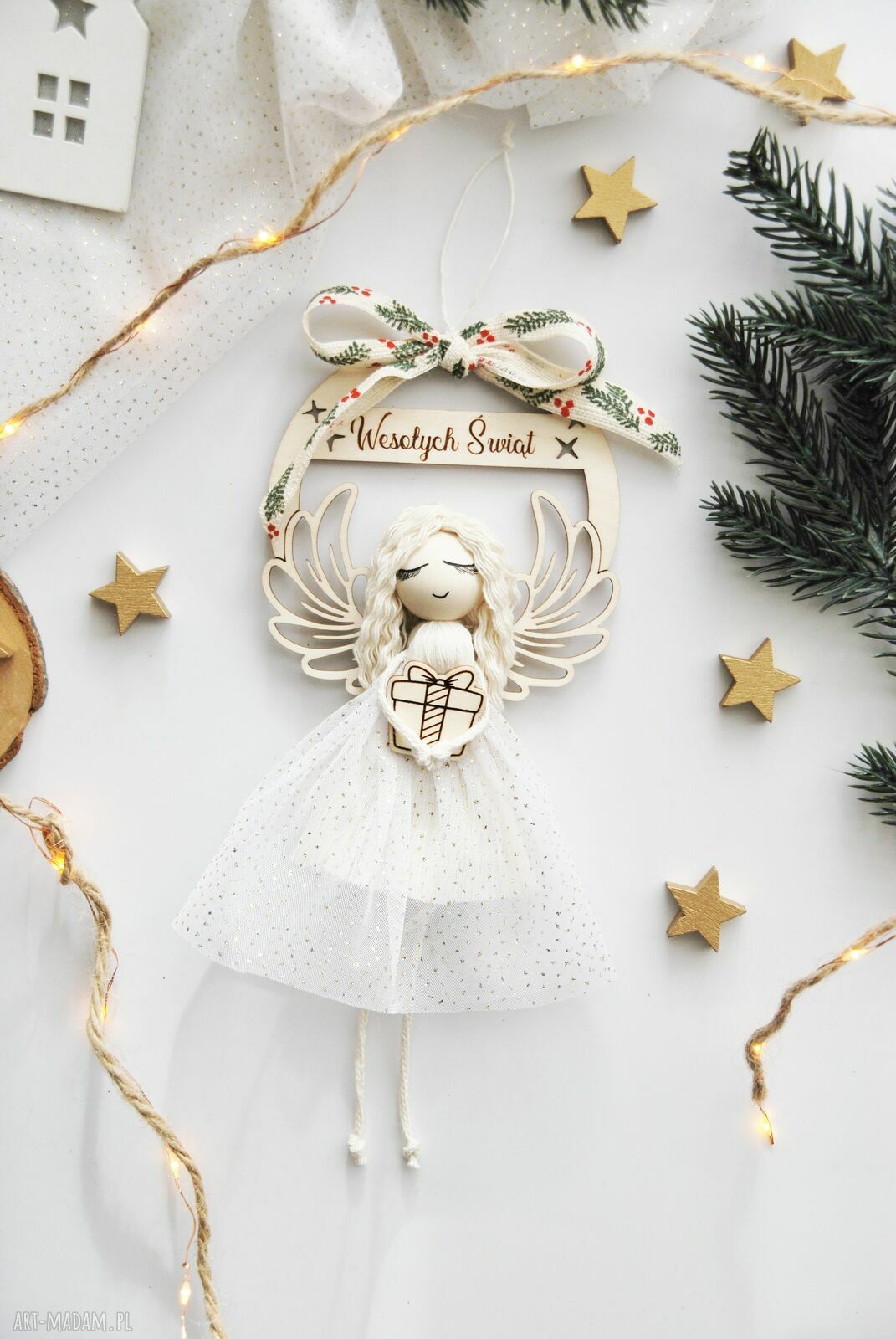 Świąteczna zawieszka aniołek - Anioł na Boże Narodzenie (ok. 24 cm)